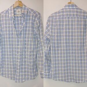 Ben Sherman Shirt Tailored Slim Fit Button Front Long Sleev Blue Gray White 15.5